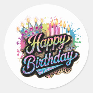 Sticker Rond Joli texte joyeux anniversaire pour femmes
