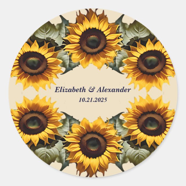Sticker Rond Joli tournesol jaune élégant mariage (Devant)