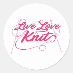 Sticker Rond Joli Tricot Live Love Knit Citation Nouveauté