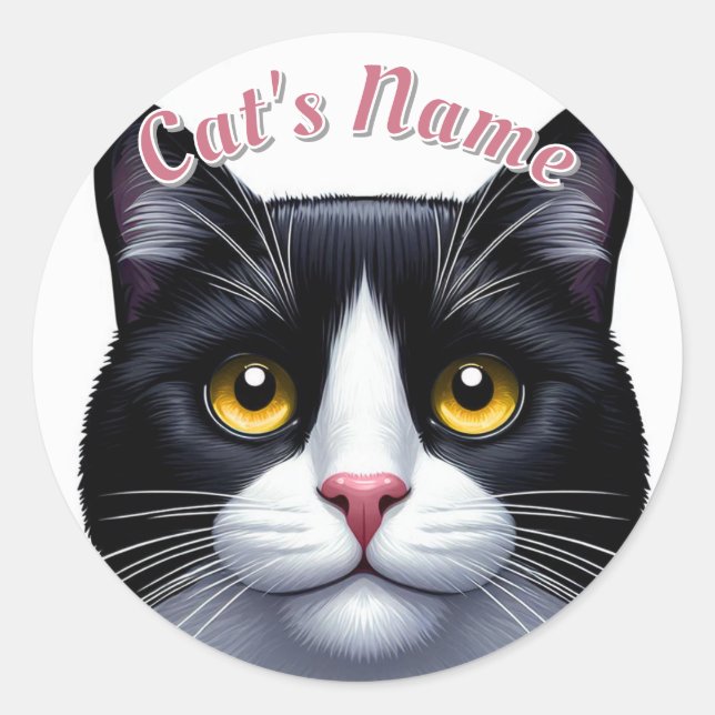 Sticker Rond Joli Tuxedo Shorthair Cat ・ Personnalisé (Devant)
