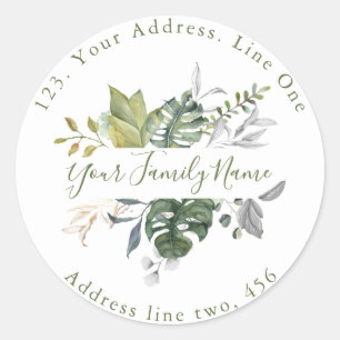 Sticker Rond Joli vert feuilles retour Adresse Enveloppe Sceau