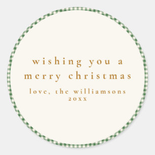 Sticker Rond Joli Vert Plaid Favoris de Noël personnalisés