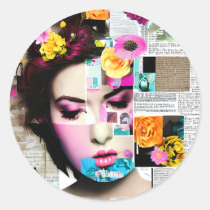 Sticker Rond Joli Victorian Vintage Woman Papier Collage Art