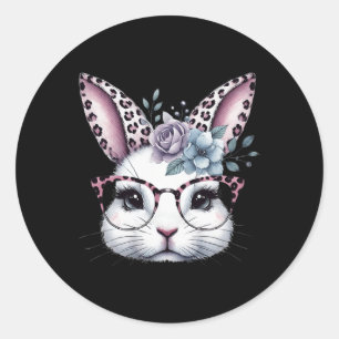 Sticker Rond Joli visage de lapin de Pâques pour filles
