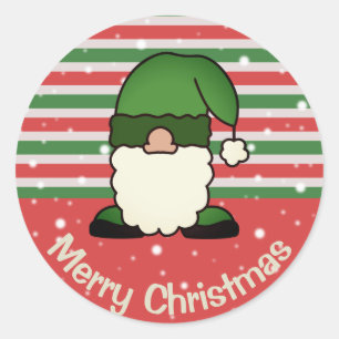 Sticker Rond Joli X-Mas Vert Gnome Cartoon Joyeux Noël