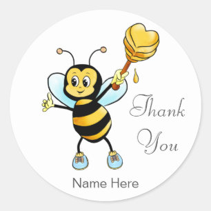 Sticker Rond Jolie abeille avec cœur Merci