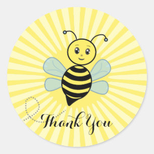 Sticker Rond Jolie abeille et rayons du soleil Merci