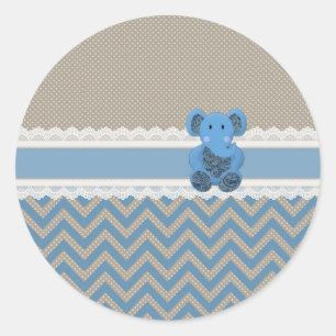 Sticker Rond Jolie adorable bleu Paisleys éléphant blanc dentel