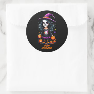Sticker Rond Jolie Adorable Kawaii Halloween sorcière