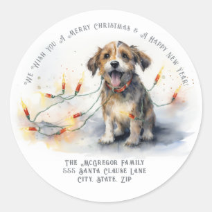 Sticker Rond Jolie adresse de retour de chien de Noël