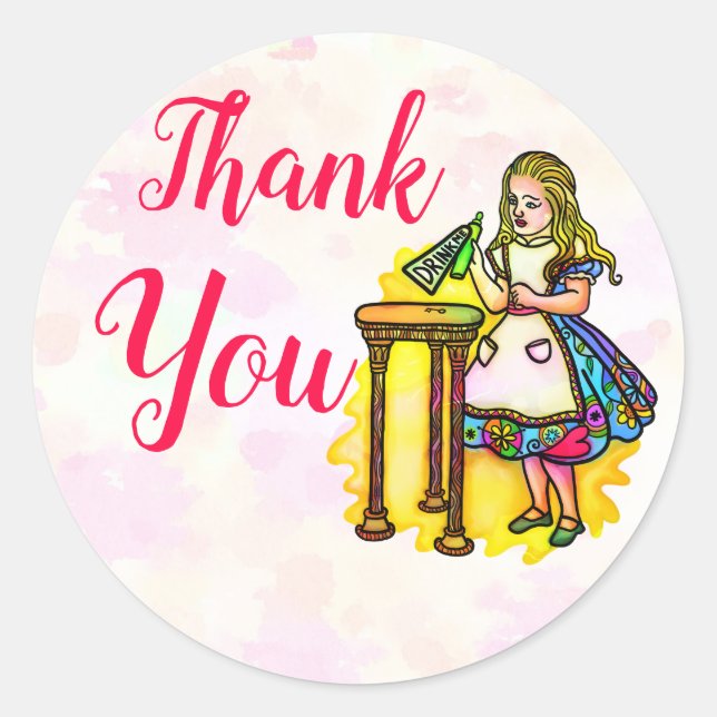 Sticker Rond Jolie aquarelle Alice au Merci du pays des merveil (Devant)