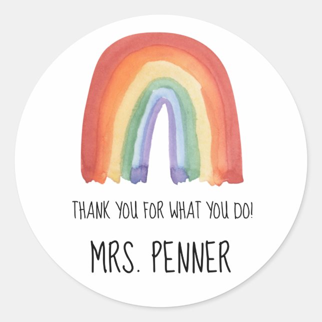 Sticker Rond Jolie aquarelle arc-en-ciel merci cadeau (Devant)
