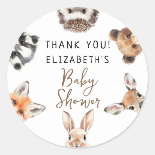 Sticker Rond Jolie aquarelle Baby shower d'animaux de bois