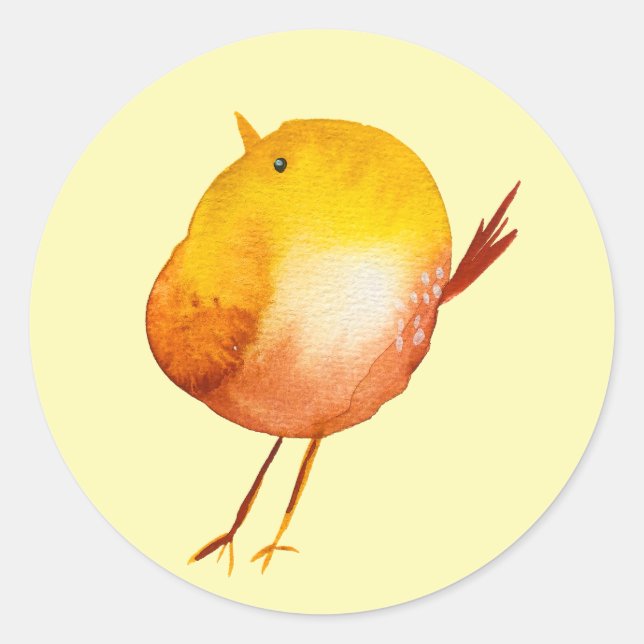 Sticker Rond Jolie aquarelle d'oiseau jaune (Devant)