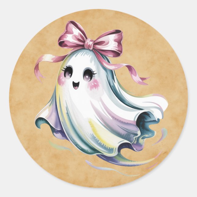 Sticker Rond Jolie Aquarelle Fille Fantôme Anniversaire Mash (Devant)
