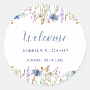 Sticker Rond Jolie aquarelle Fleur sauvage Mariage Bienvenue