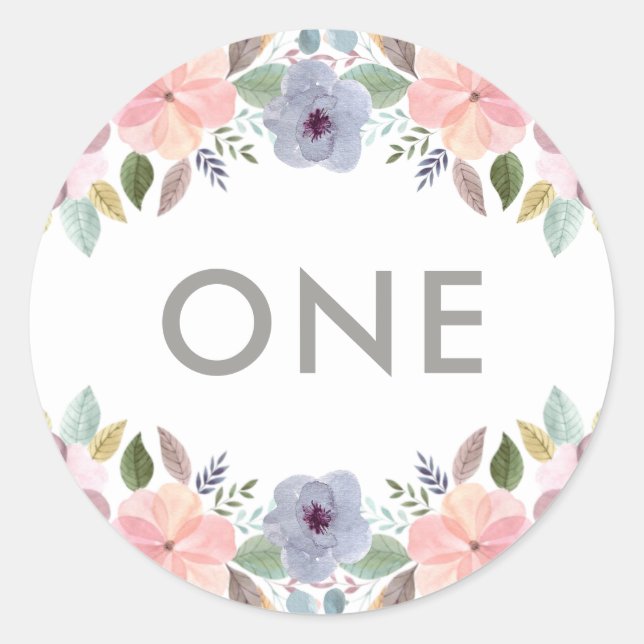 Sticker Rond Jolie aquarelle Floral Anniversaire Année Élégante (Devant)