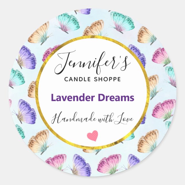 Sticker Rond Jolie aquarelle Papillon Motif savon / Bougie (Devant)