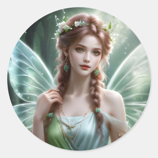 Sticker Rond Jolie Auburn Haired Spring Fairy Imaginaire Dreamy (Devant)