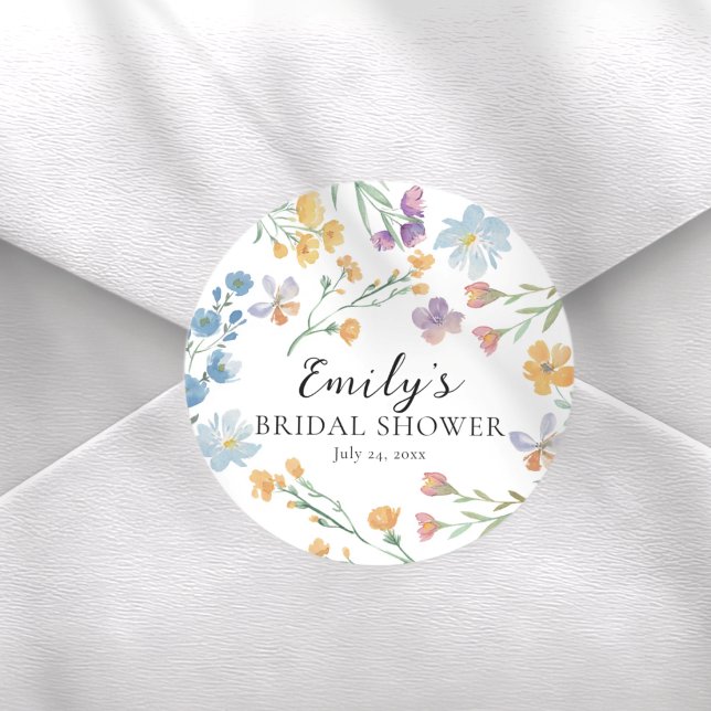 Sticker Rond Jolie Baby Shower aux Fleurs Sauvages Pastel (Créateur téléchargé)