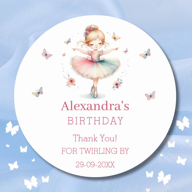 Sticker Rond Jolie Ballerina rose fille Merci d'anniversaire (Créateur téléchargé)