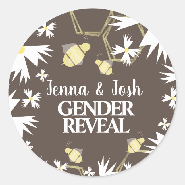 Sticker Rond Jolie Bee Floral Botanique Jaune Blanc Faisée (Devant)