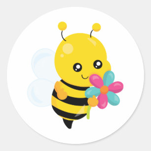 Sticker Rond Jolie bourdon tenant une fleur