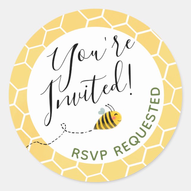Sticker Rond Jolie Bumble Bee Baby shower Party Vous êtes invit (Devant)
