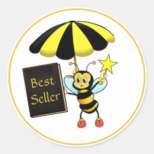 Sticker Rond Jolie Bumble Bee & Best Seller Book