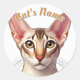 Sticker Rond Jolie Chat à courte aile Oriental plus Nom
