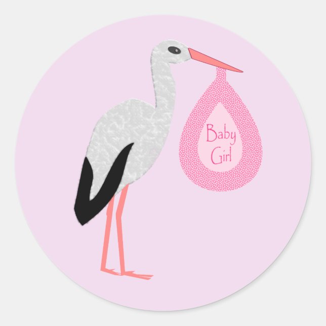 Sticker Rond Jolie chatte rose bébé fille Stork (Devant)