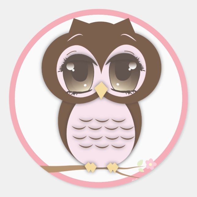 Sticker Rond Jolie Chouette Rose Fille Lil (Devant)