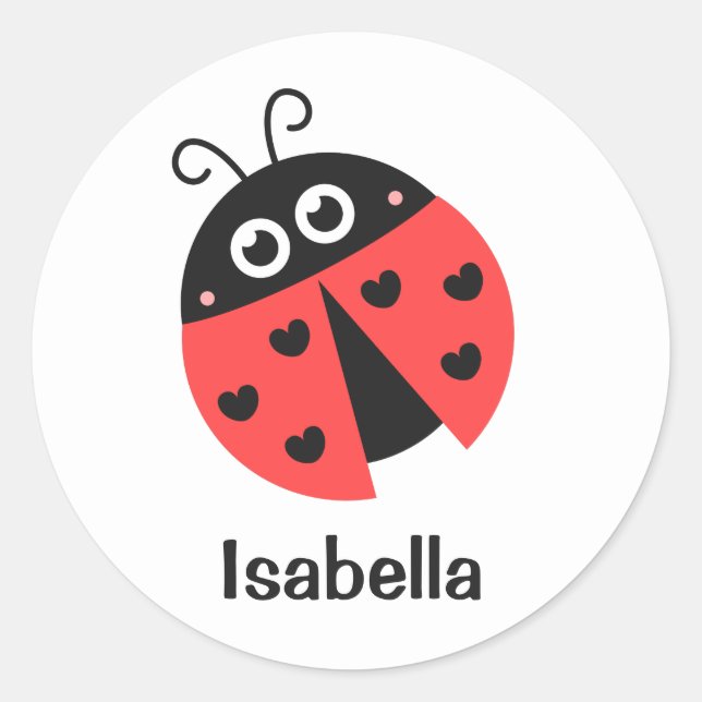 Sticker Rond Jolie coccinelle rouge et noire aux coeurs pour le (Devant)