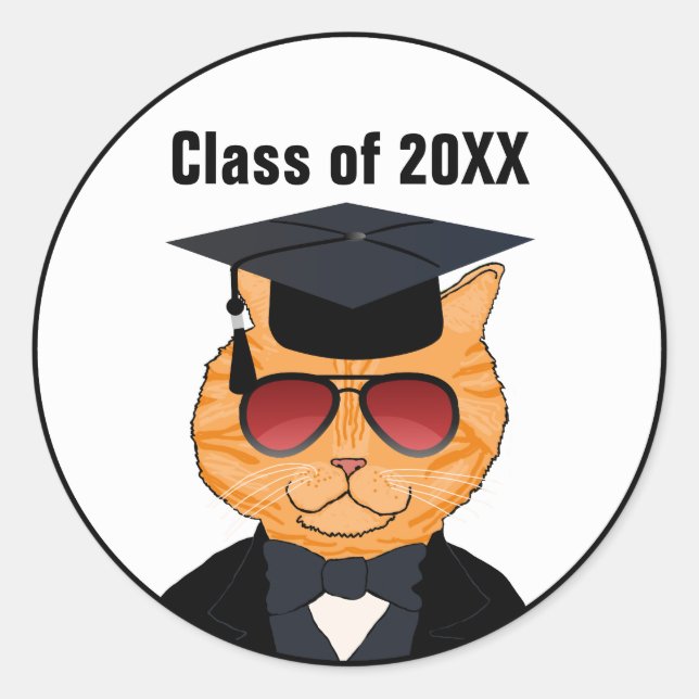 Sticker Rond Jolie Cool Chat Cartoon Diplôme (Devant)