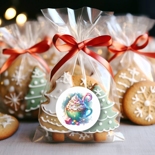 Sticker Rond Jolie Coupe de Noël d'aquarelle de cacao chaud (Créateur téléchargé)