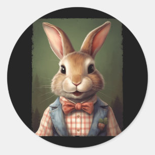 Sticker Rond Jolie Cravate lapin lapin de Pâques  Rabbit Joyeux