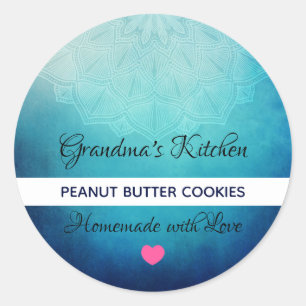 Sticker Rond Jolie cuisine Abstraite Mandala Bleue