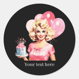 Sticker Rond Jolie dame vintage Anniversaire personnalisable 