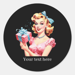 Sticker Rond Jolie dame vintage Anniversaire personnalisable 