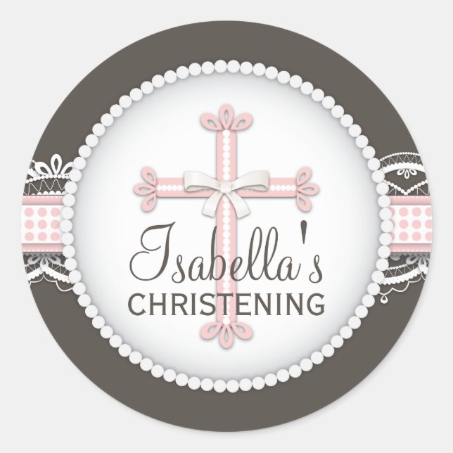 Sticker Rond Jolie dentelle Croix de célébration religieuse en  (Devant)