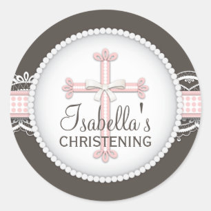 Sticker Rond Jolie dentelle Croix de célébration religieuse en 