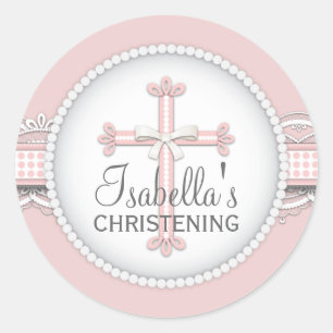 Sticker Rond Jolie dentelle Croix de célébration religieuse en 