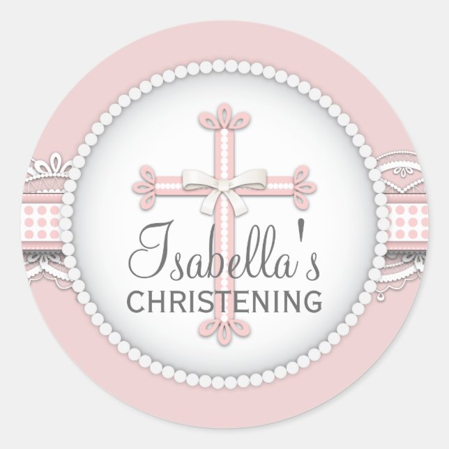 Sticker Rond Jolie dentelle Croix de célébration religieuse en  (Devant)