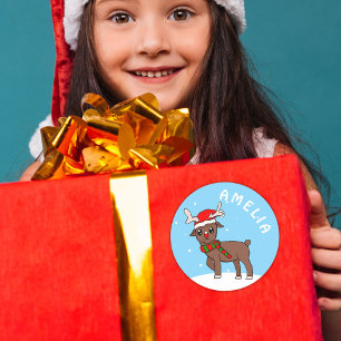 Sticker Rond Jolie Dessin de cerfs Flocs de neige Noël