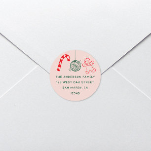 Sticker Rond Jolie Doodles de Noël Holiday Adresse de retour