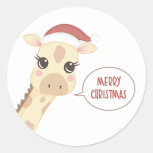 Sticker Rond Jolie et adorable Père Noël Giraffe Joyeux Noël