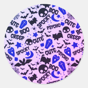 Sticker Rond Jolie et amusante Halloween violet, bleu et noir