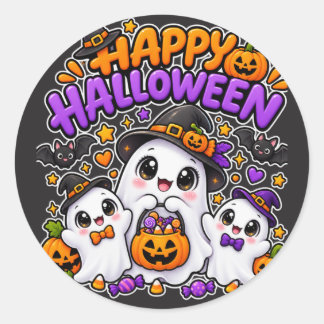 Sticker Rond Jolie famille de fantômes d'Halloween