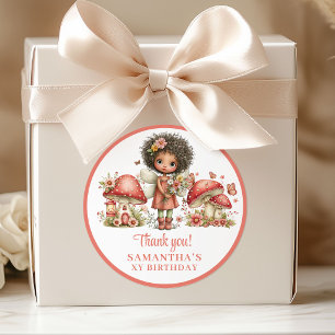 Sticker Rond Jolie Fée Rose Fleurie Remerciements Anniversaire 