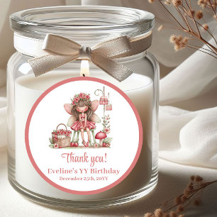 Sticker Rond Jolie Fée Rougeur Fleurs Fille Fête d'Anniversaire